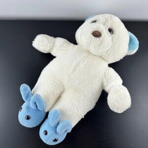 1985 Ganz Heritage White Teddy Bear Blue Ears Bunny Feet Slippers Plush 13”